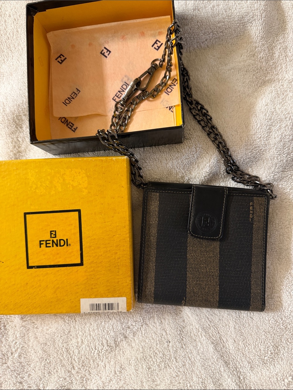 Fendi Black & Brown with unbranded black Chain Crossbody Wallet